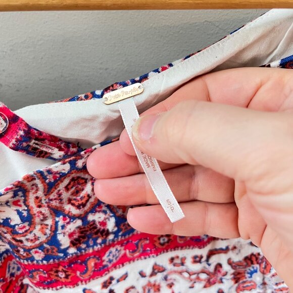 Free People NoMad Boho Off-Shoulder Mini Dress Red & White Floral Print Size S - Picture 2 of 7